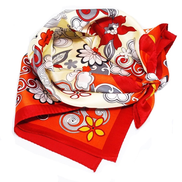 Blumen Red 100% Silk Scarf - Picture 1 of 3